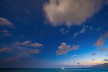 Panorama blue night sky milky way and star on dark background.with noise and grain.Photo by long...