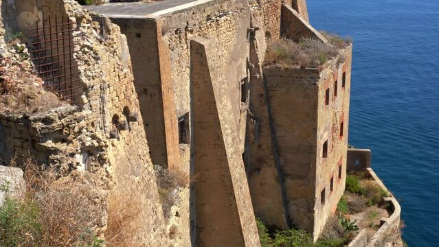 Medieval palace walls at Terra Murata old town on island of Procida