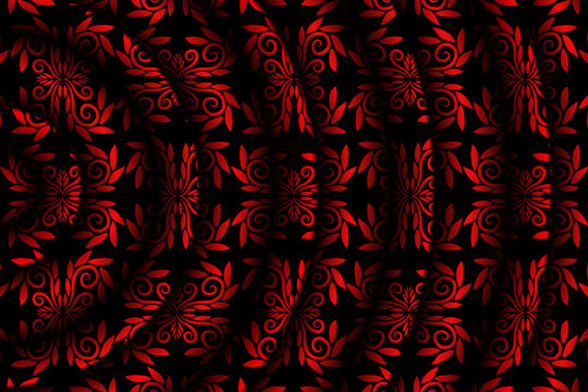 Beautiful gradient colour design red flowers batik ethnic dayak ornament for wallpaper ads background 
