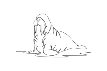 Single one line drawing mammal animal concept. Continuous line draw design graphic vector illustration.