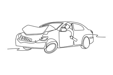 Continuous one line drawing Traffic and driving violation concept. Single line draw design vector graphic illustration.