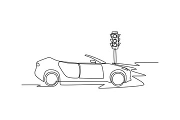 Obraz premium Continuous one line drawing Traffic and driving violation concept. Single line draw design vector graphic illustration.