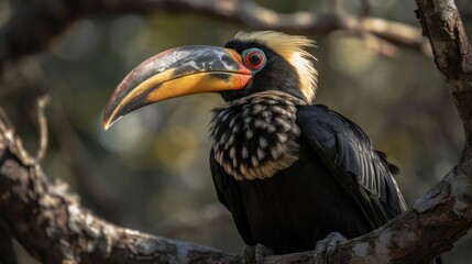 Obraz premium close up hornbill bird on a tree with blurred background