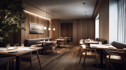 Fototapeta na wymiar A modern restaurant with night interior design. Generative AI