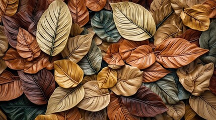 Abstract boho leaves, earth tones, intricate details Generative AI