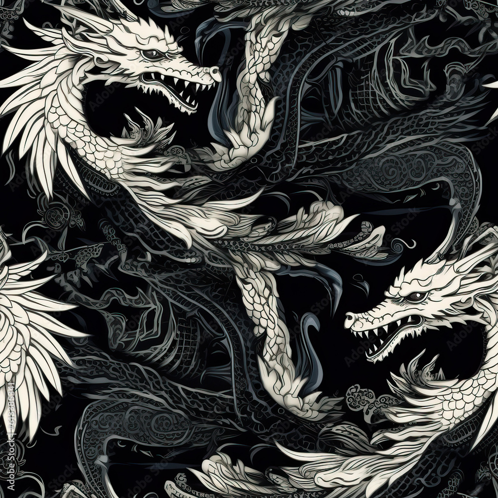 Wall mural fantasy dragons seamless repeat pattern [generative ai]