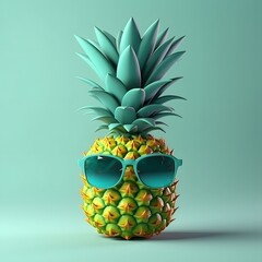 Summer pineapple with sunglasses, generative ai