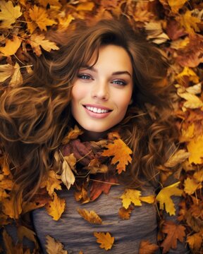 portrait of a woman autumn season with generative ai