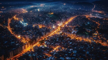The city is lit up at night with light trails Generative AI
