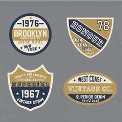 vintage varsity badges design set as vector - obrazy, fototapety, plakaty