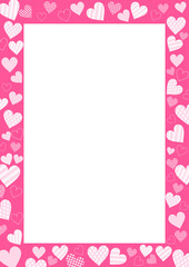 Pink heart frame. Image of valentine border clipart. 