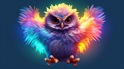 cute and adorable little owl, colorful, flapping tiny wings