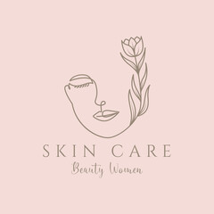 hand drawn logo beauty care feminine salon and spa cosmetic women vector icon symbol illustration design