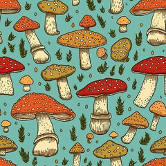 Amanita mushrooms seamless repeat pattern [Generative AI]
