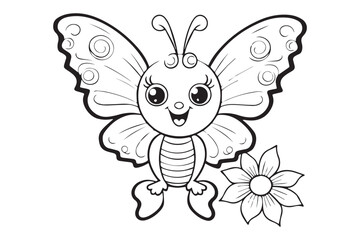 Kids Coloring Pages, Butterfly Coloring Pages, Funny  Butterfly Character Vector Illustration 