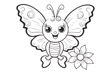 Fotobehang Kids Coloring Pages, Butterfly Coloring Pages, Funny  Butterfly Character Vector Illustration  © Juwel