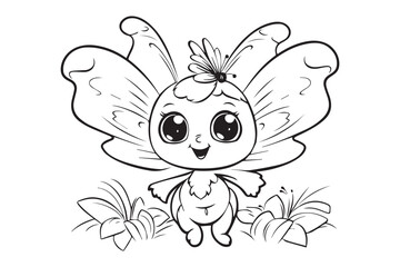Kids Coloring Pages, Butterfly Coloring Pages, Funny  Butterfly Character Vector Illustration 