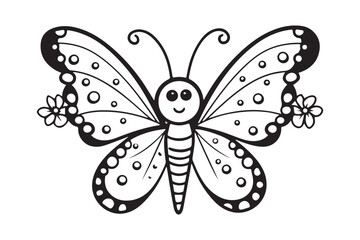 Kids Coloring Pages, Butterfly Coloring Pages, Funny  Butterfly Character Vector Illustration 