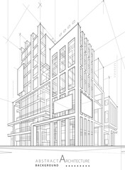 3D illustration, abstract modern urban line drawing, imaginative architecture, building construction, and perspective design - 613388722