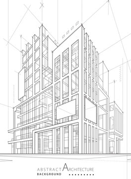 3D illustration, abstract modern urban line drawing, imaginative architecture, building construction, and perspective design