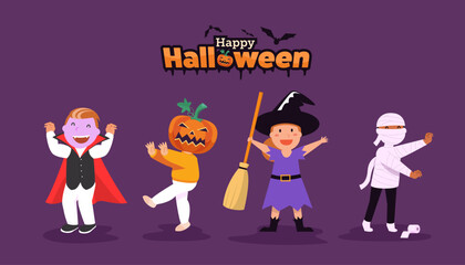 Vector illustration Happy Halloween (trick or treat) celebration with the characters for party invitation