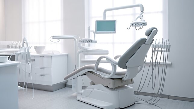 Dental chair with medical tools, Generative AI