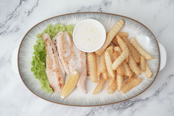 grilled chicken with fries