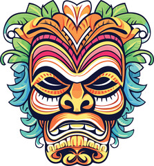 tiki festival, tiki mask vector illustration, tiki masks for t-shirt design, sticker and wall art