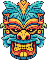tiki festival, tiki mask vector illustration, tiki masks for t-shirt design, sticker and wall art