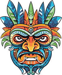 tiki festival, tiki mask vector illustration, tiki masks for t-shirt design, sticker and wall art