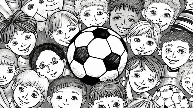 Diferents Ethnicity Together In Soccer Coloring Pages Best Of Coloring Pages For Kids, In The Style Of Black And White,Generative AI