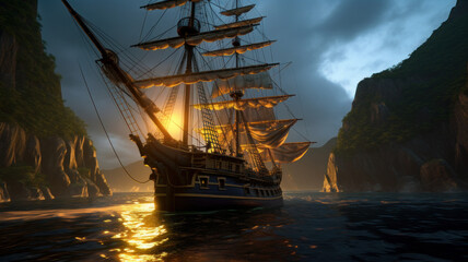Obraz premium pirate ship in the caribbean