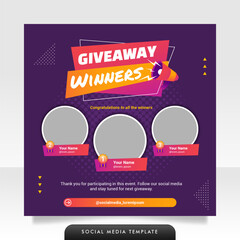 Creative giveaway winner announcement social media post banner template.