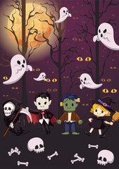 Vector illustration Happy Halloween (trick or treat) celebration with the characters for party invitation such as poster, banners, webpage, flyer, brochure, card