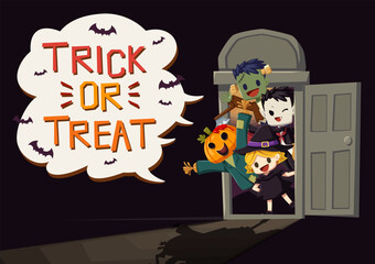 Vector illustration Happy Halloween (trick or treat) celebration with the characters for party invitation such as poster, banners, webpage, flyer, brochure, card