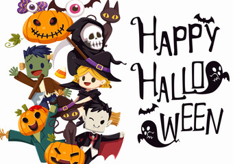 Vector illustration Happy Halloween (trick or treat) celebration with the characters for party invitation such as poster, banners, webpage, flyer, brochure, card