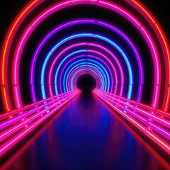 Neon tube tunnel Pink Blue orange purple and yellow, Abstract background.