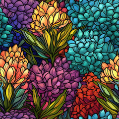 Colorful stained glass flowers seamless repeat pattern [Generative AI]
