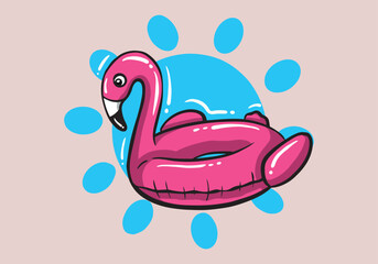 cartoon Flamingo swimming rings. Colorful floating rings. Life saving floating lifebuoy for beach. Beach accessory.