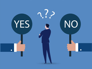 Businessman is not sure what to choose. vector illustration.