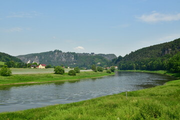 Elbe river near Rathen saxon swizerland germany