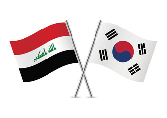 Iraq and South Korea crossed flags. Iraqi and South Korean flags, isolated on white background. Vector icon set. Vector illustration.