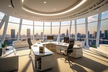 Fototapeta na wymiar Corporate office with futuristic design, Generative AI