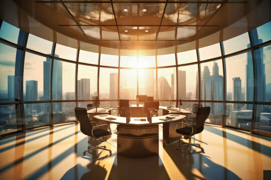 Corporate office with futuristic design, Generative AI