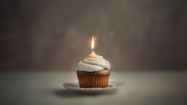Сake With One Candle On A Ash Gray Background Сake One Year Greeting Card Design. Generative AI