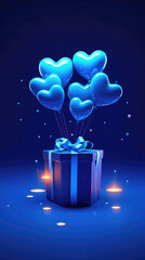 Heartshaped Balloons Gift Box Royal Blue Birth Day Celebration Greeting Card Design. Generative AI