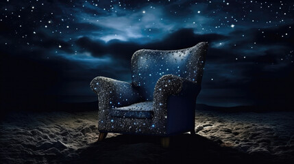Chair With A Starry Background In The Style Of Book Art Installations. Generative AI
