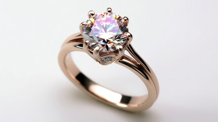 Classic Style Solitaire Diamond Ring Sparkling Color Timeless White Background. Generative AI