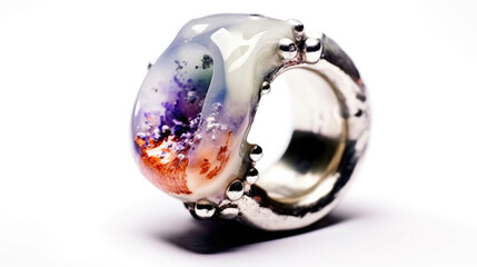 Contemporary Art Style Abstract Resin And Silver Ring Contemporary Color Artistic. Generative AI