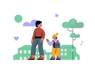 Father taking his child for a walk outdoor in the evening
